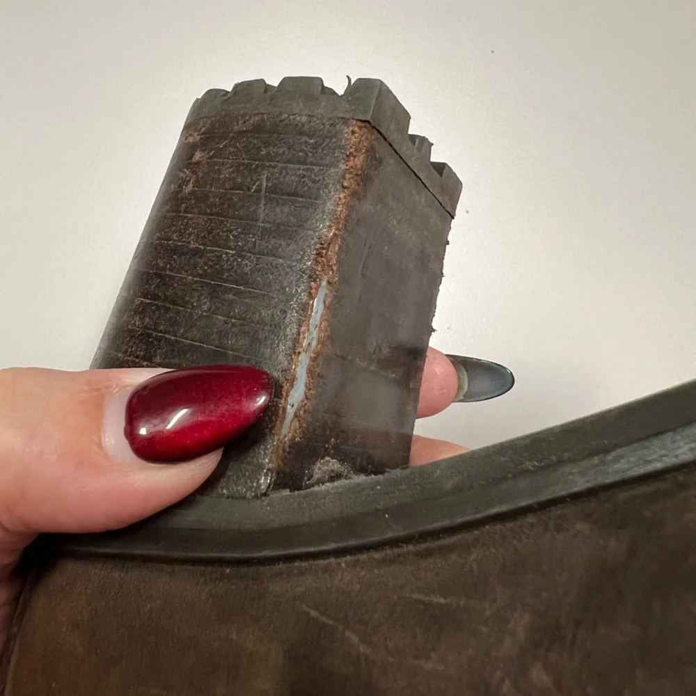 Hunter Henson Boots Navy Quilted Brown Oiled Leather Heeled Size 38 - Picture 14 of 14